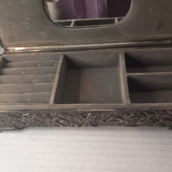 Godinger metal silver plated jewelry box with mirror engraving area vintage - Picture 3 of 12